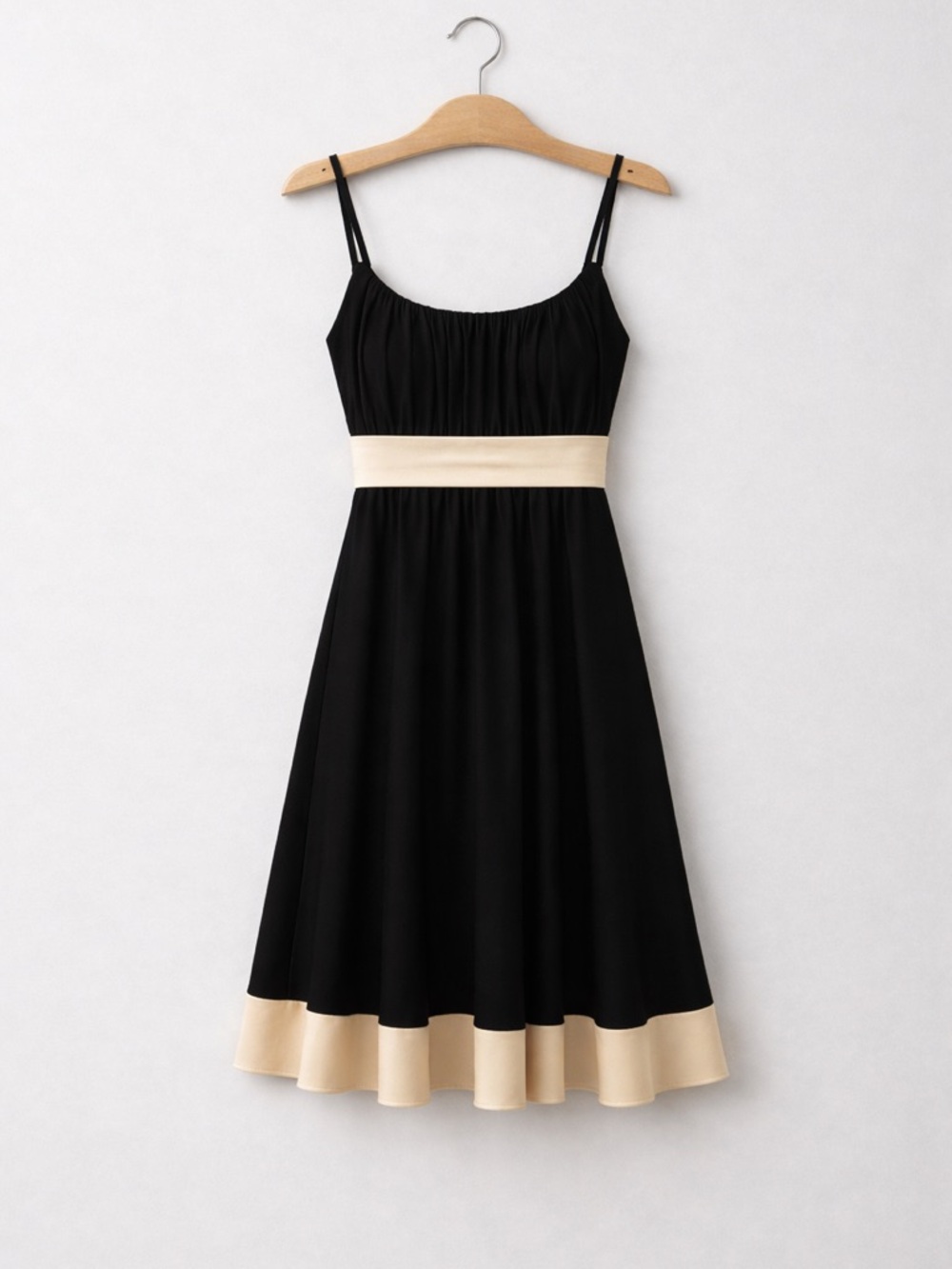 Jones New York Black Fit & Flare Dress Cream Waist Strappy Size 4 Classic